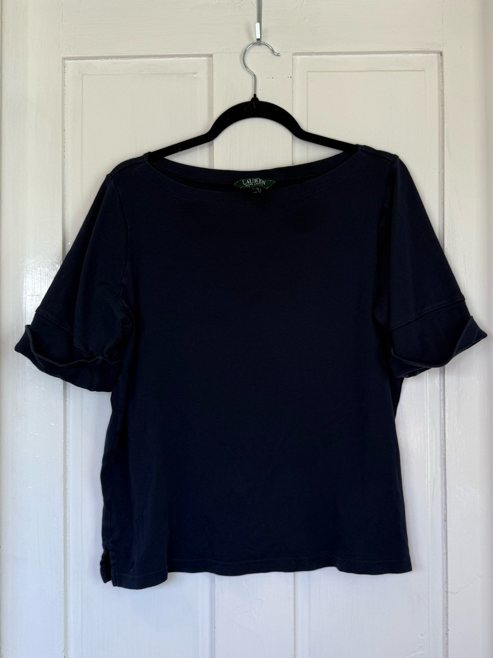 Lauren Ralph Lauren Navy Short Sleeve Boatneck Cotton Top